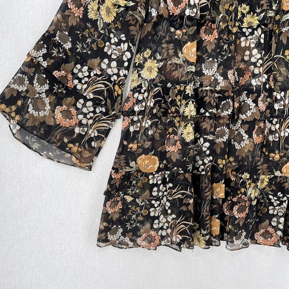 ROBERT RODRIGUEZ Floral Print Tiered Ruffled Dress Womens Large Black Sheer - Picture 7 of 16